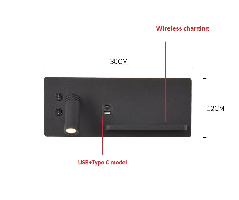 Luminaire Mural LED avec Chargeur Sans Fil & USB-C