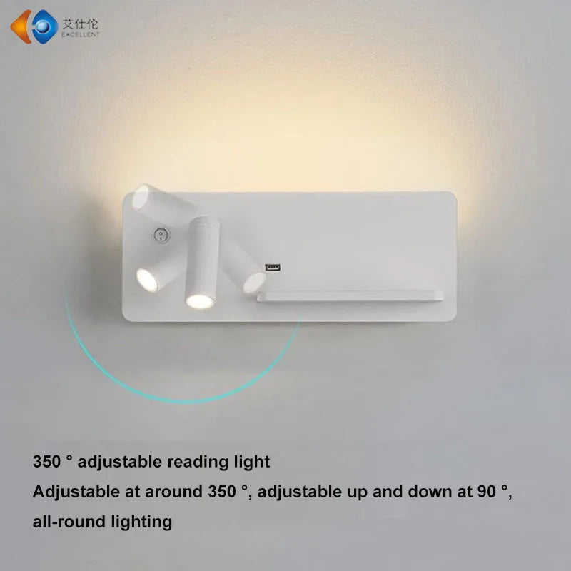 Luminaire Mural LED avec Chargeur Sans Fil & USB-C