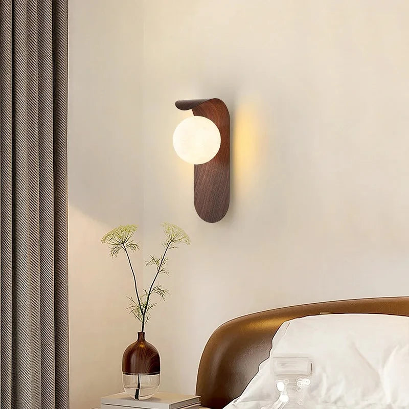 Luminaire Mural Style Japonais – Bois de Noyer & Métal