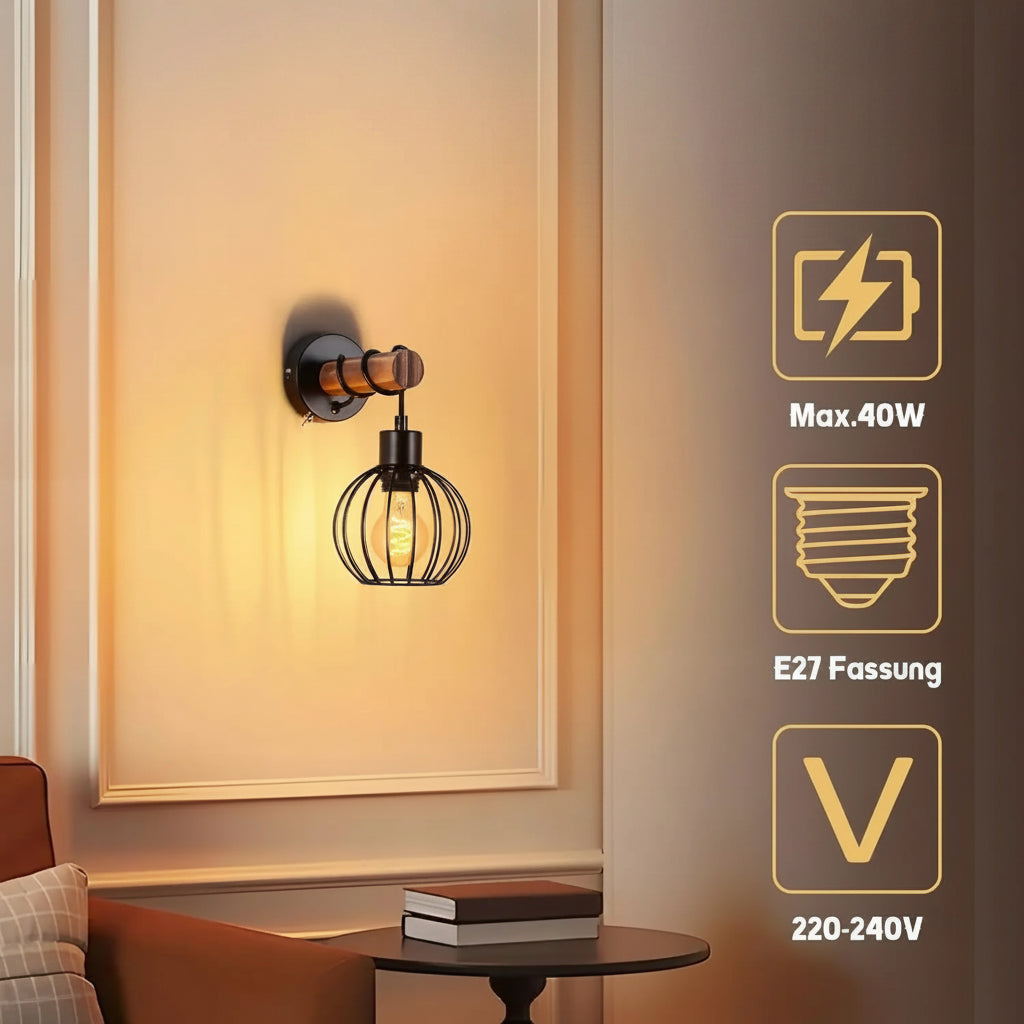 Luminaire Mural Vintage Bois & Métal – Style Industriel
