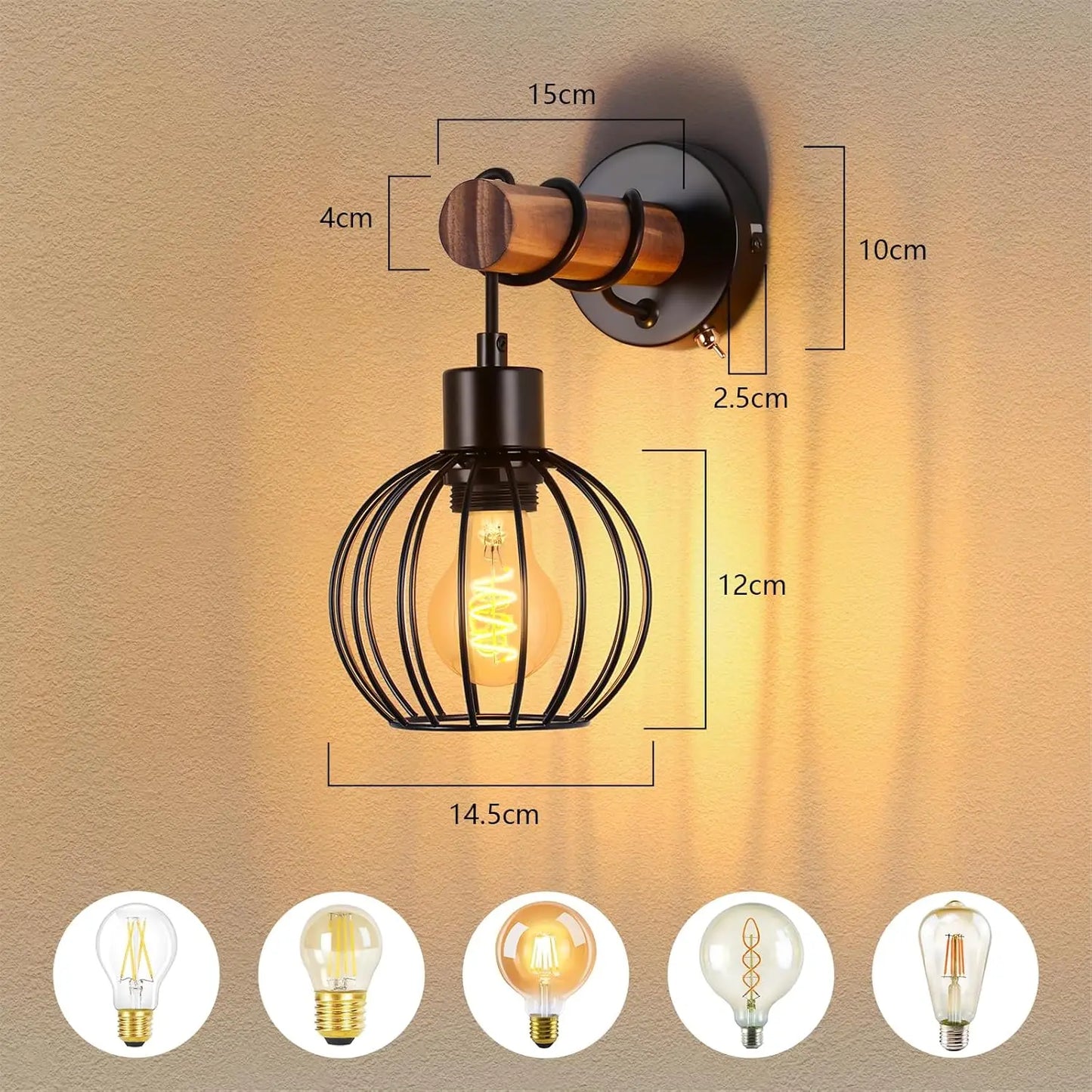 Luminaire Mural Vintage Bois & Métal – Style Industriel