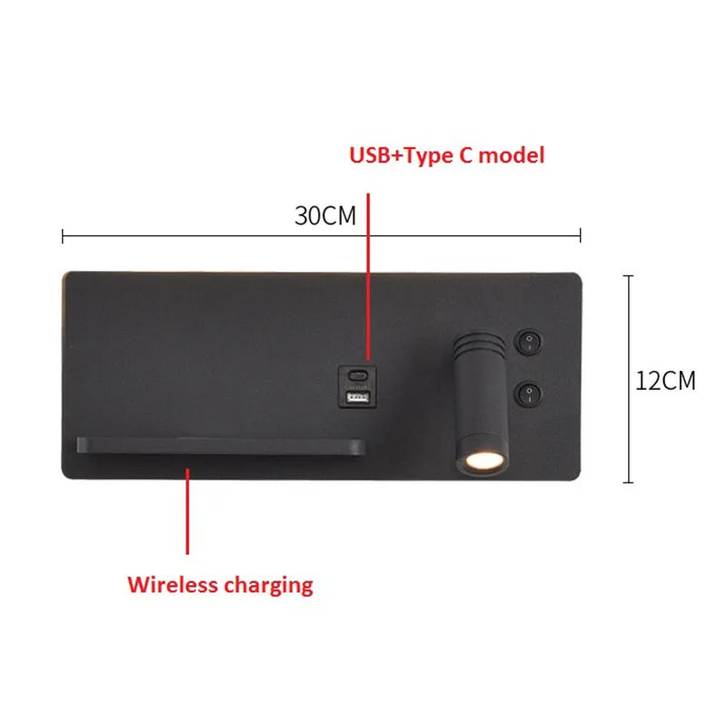 Luminaire Mural LED avec Chargeur Sans Fil & USB-C
