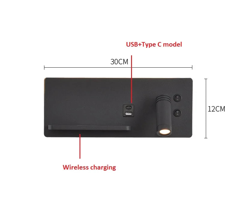 Luminaire Mural LED avec Chargeur Sans Fil & USB-C