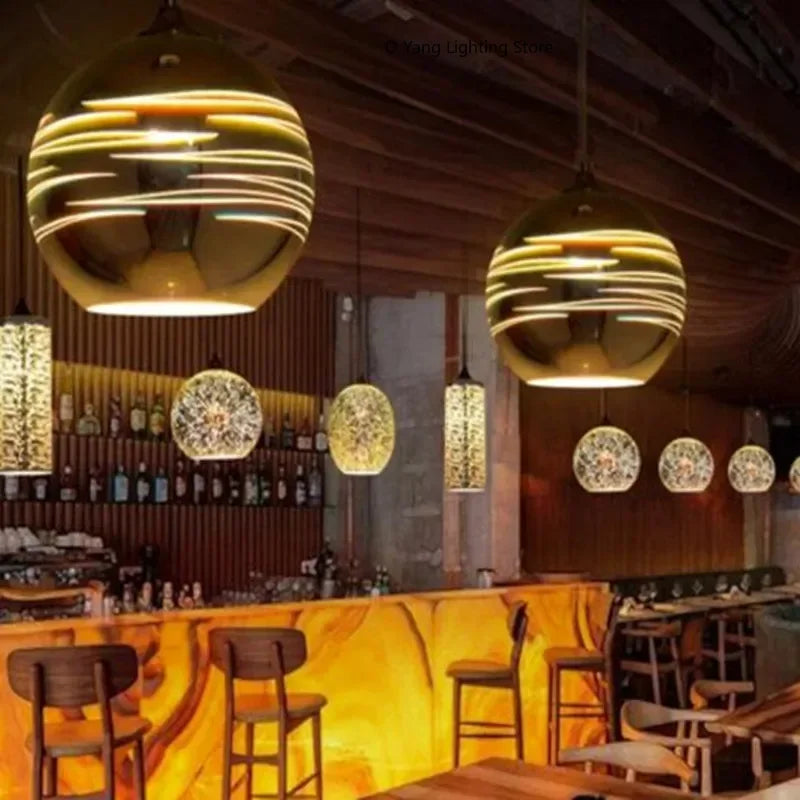 Luminaire Suspendu Boule Miroir Effet Planète
